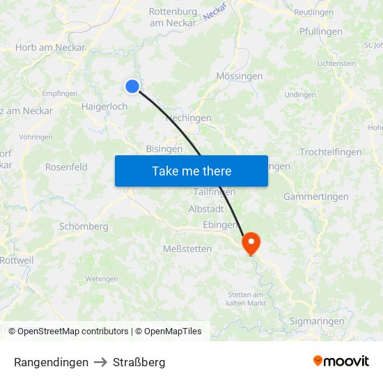 Rangendingen to Straßberg map