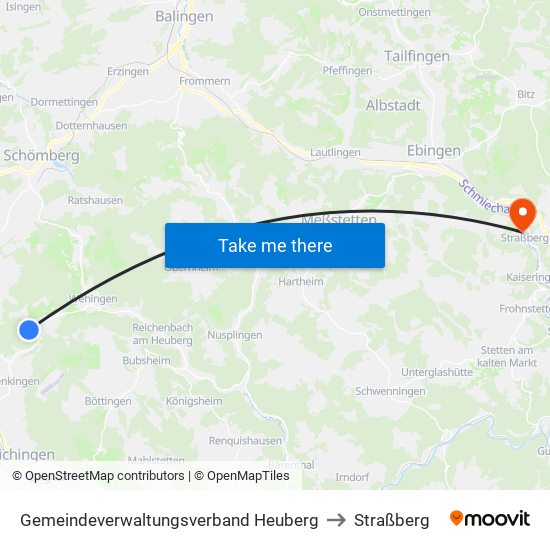 Gemeindeverwaltungsverband Heuberg to Straßberg map