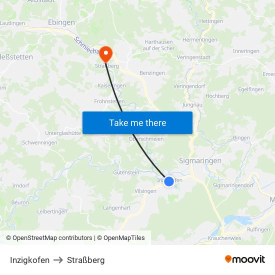 Inzigkofen to Straßberg map