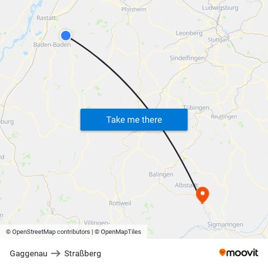 Gaggenau to Straßberg map