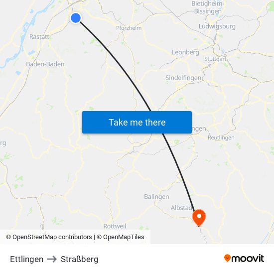 Ettlingen to Straßberg map