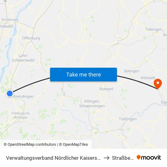 Verwaltungsverband Nördlicher Kaiserstuhl to Straßberg map