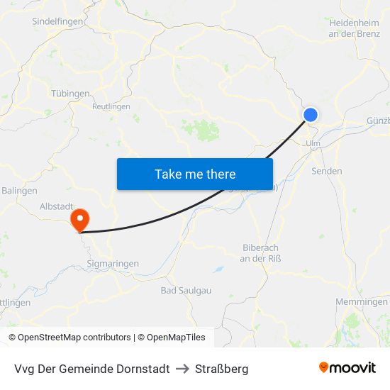 Vvg Der Gemeinde Dornstadt to Straßberg map