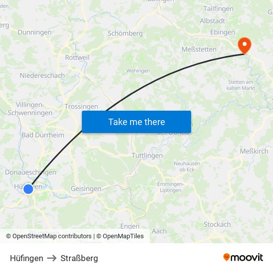 Hüfingen to Straßberg map