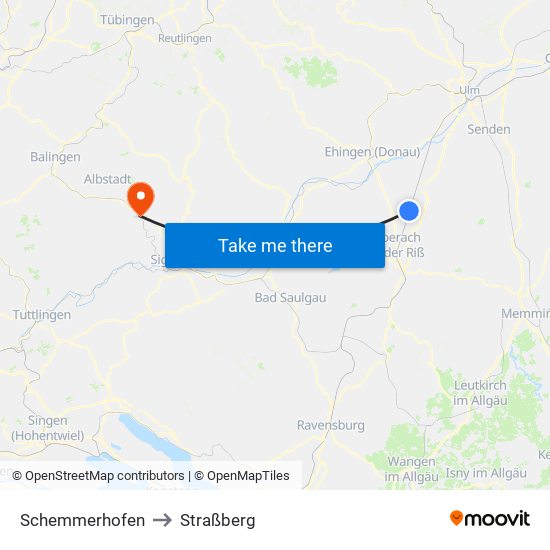 Schemmerhofen to Straßberg map