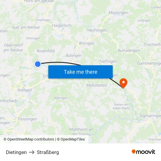 Dietingen to Straßberg map