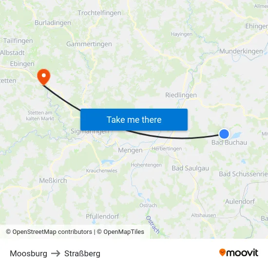 Moosburg to Straßberg map