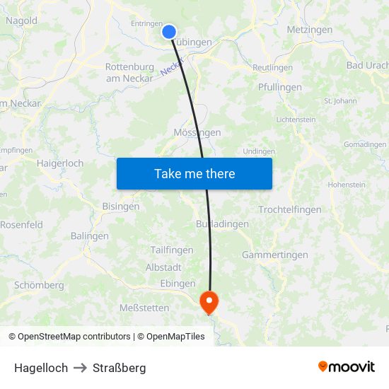 Hagelloch to Straßberg map