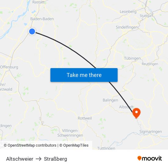 Altschweier to Straßberg map