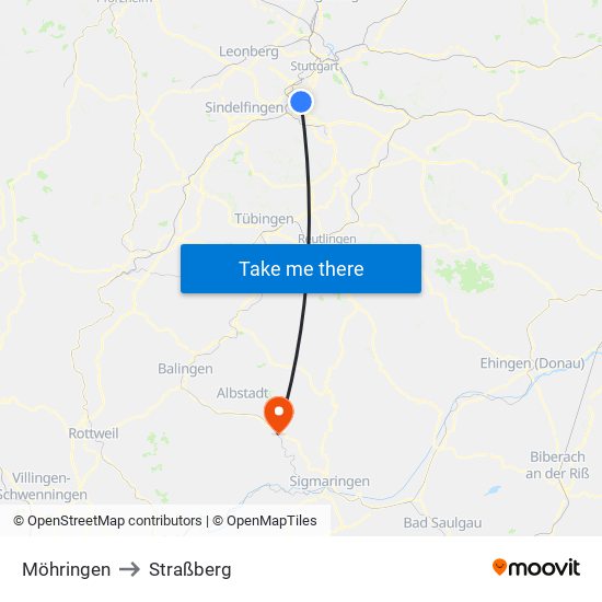 Möhringen to Straßberg map