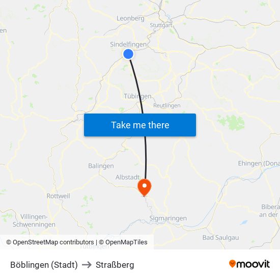 Böblingen (Stadt) to Straßberg map