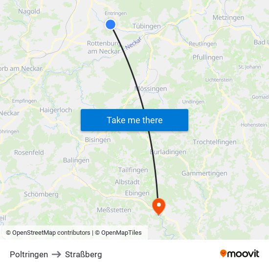 Poltringen to Straßberg map