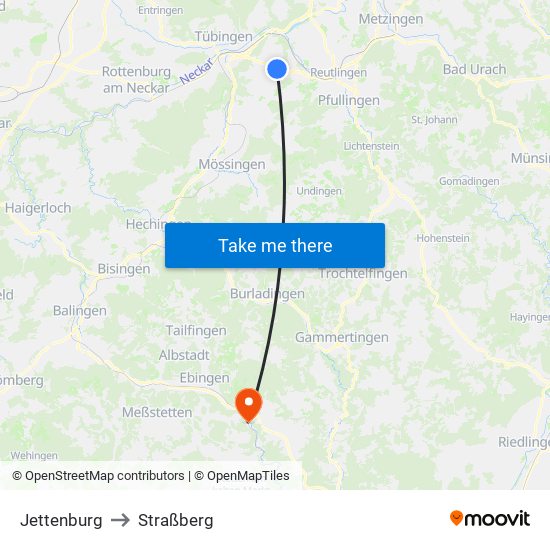 Jettenburg to Straßberg map