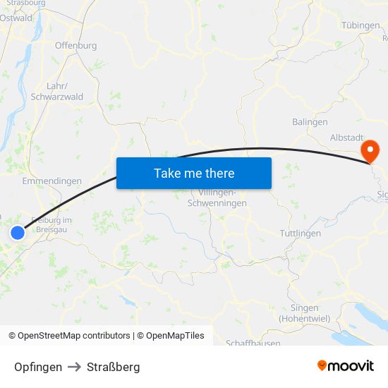 Opfingen to Straßberg map
