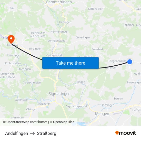 Andelfingen to Straßberg map