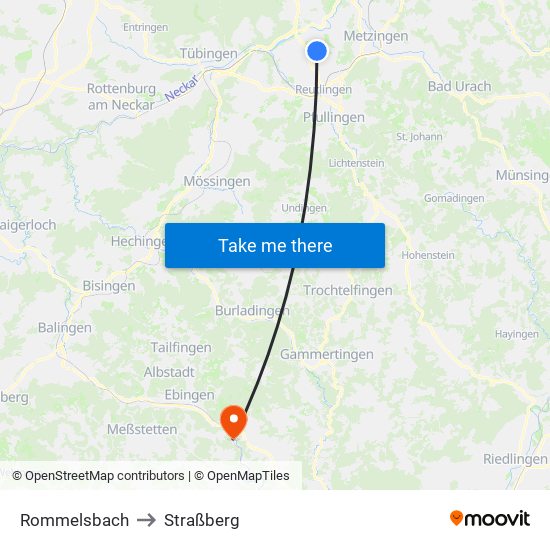 Rommelsbach to Straßberg map