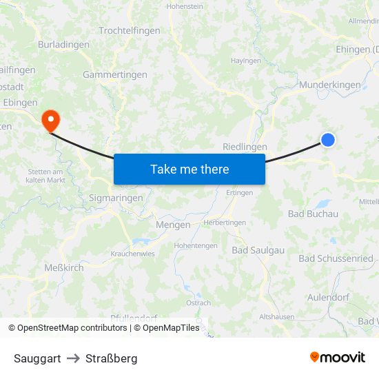 Sauggart to Straßberg map