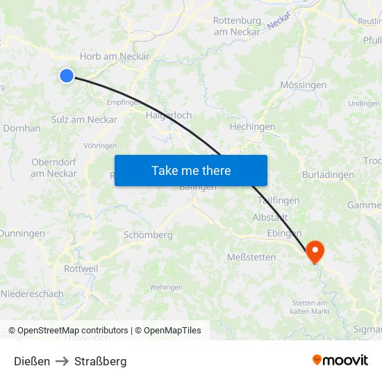 Dießen to Straßberg map