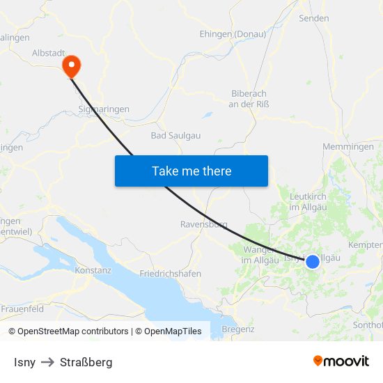 Isny to Straßberg map