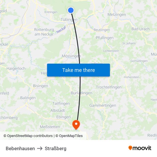 Bebenhausen to Straßberg map