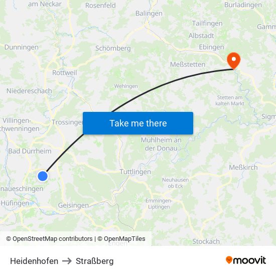 Heidenhofen to Straßberg map