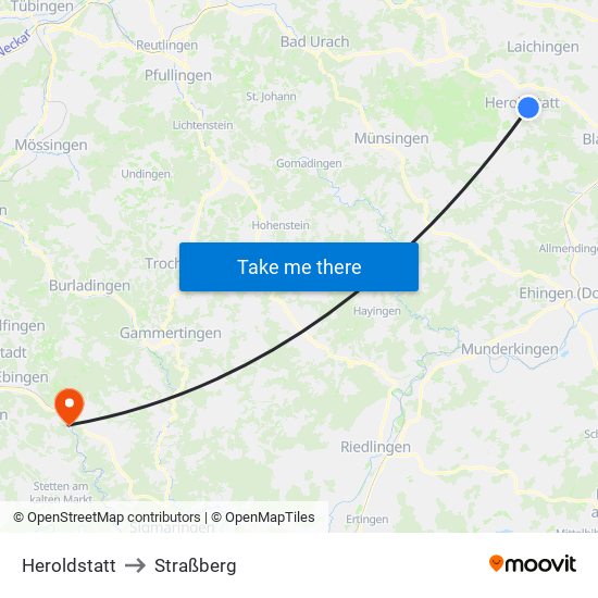 Heroldstatt to Straßberg map