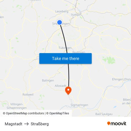 Magstadt to Straßberg map