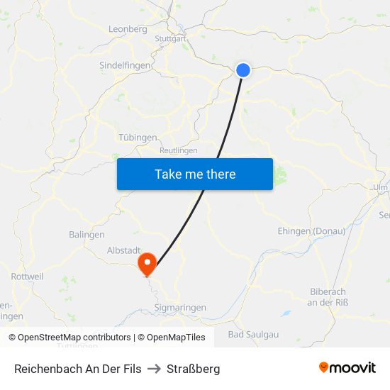 Reichenbach An Der Fils to Straßberg map