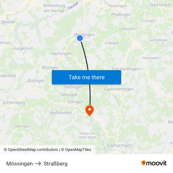 Mössingen to Straßberg map
