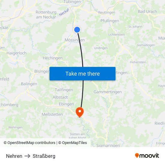 Nehren to Straßberg map