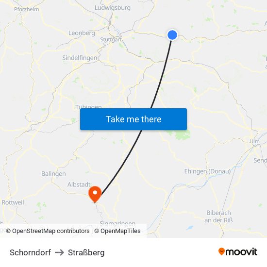 Schorndorf to Straßberg map