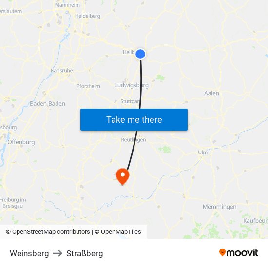 Weinsberg to Straßberg map