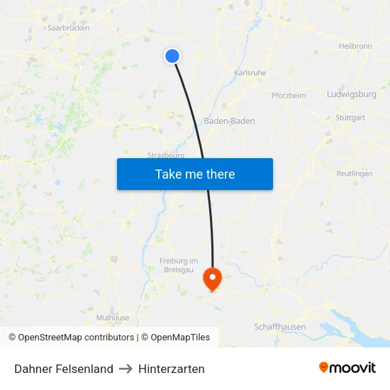 Dahner Felsenland to Hinterzarten map