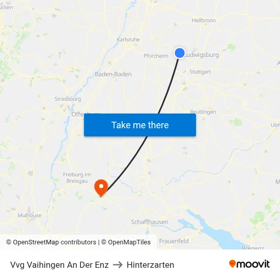 Vvg Vaihingen An Der Enz to Hinterzarten map
