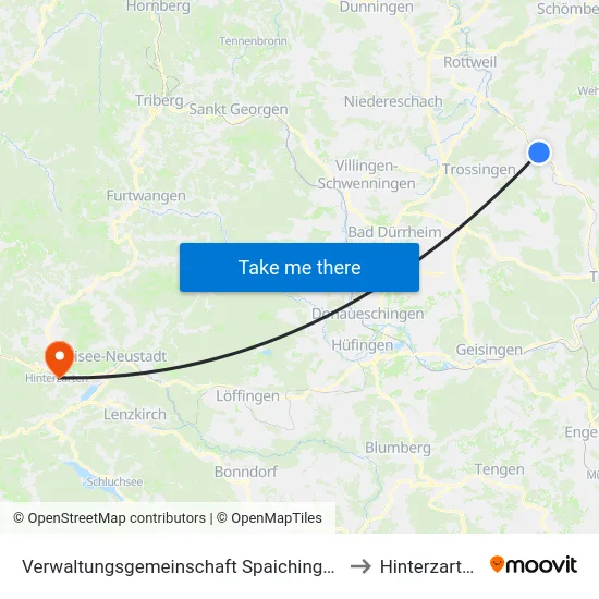 Verwaltungsgemeinschaft Spaichingen to Hinterzarten map
