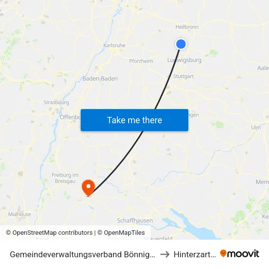 Gemeindeverwaltungsverband Bönnigheim to Hinterzarten map