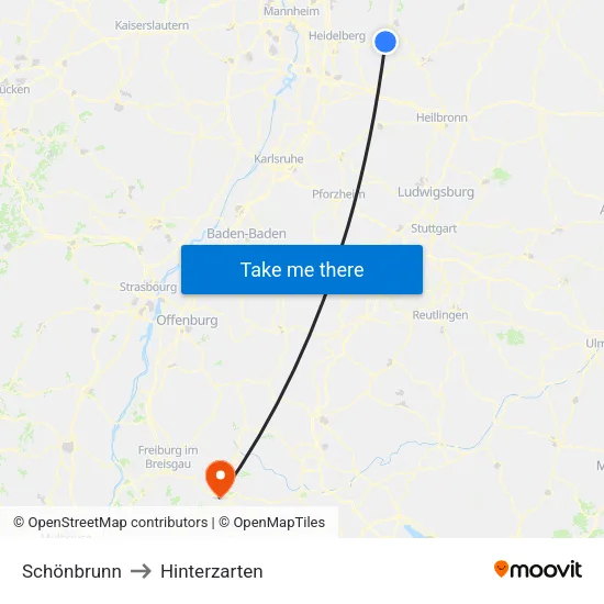 Schönbrunn to Hinterzarten map