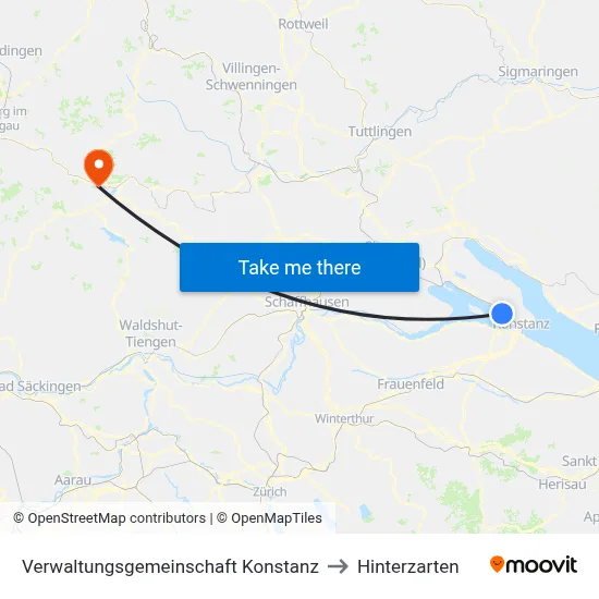 Verwaltungsgemeinschaft Konstanz to Hinterzarten map