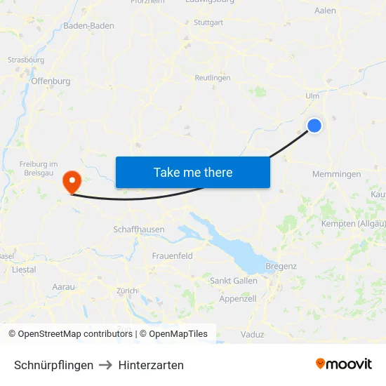 Schnürpflingen to Hinterzarten map