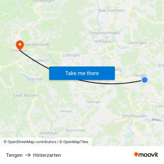 Tengen to Hinterzarten map