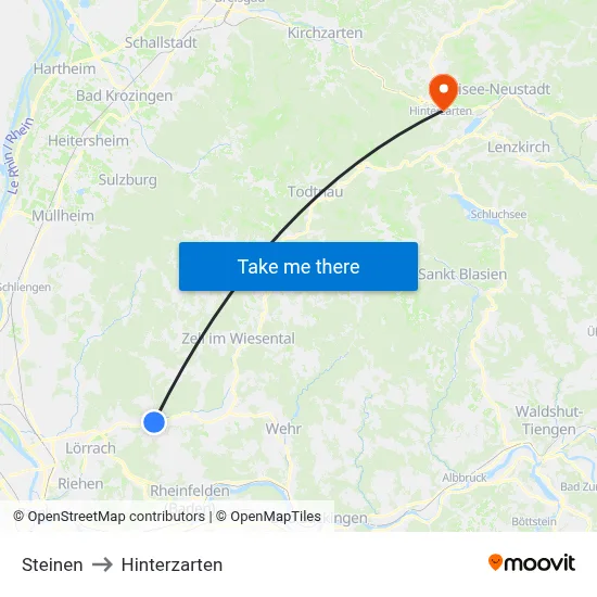 Steinen to Hinterzarten map