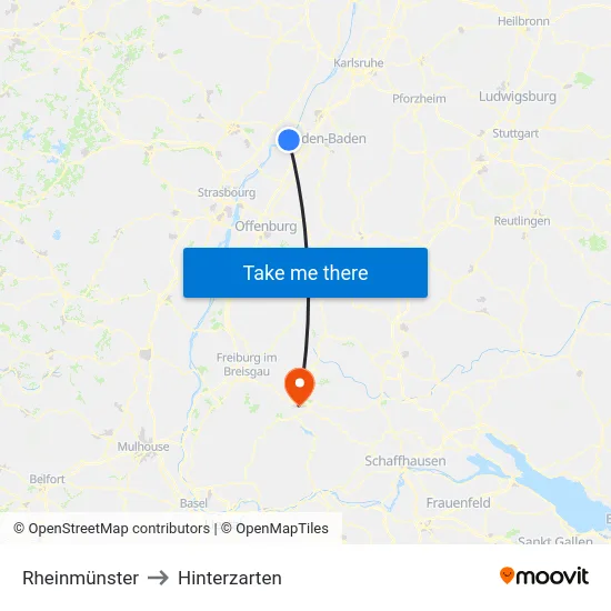 Rheinmünster to Hinterzarten map