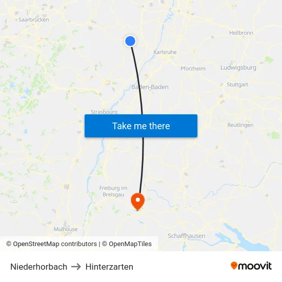 Niederhorbach to Hinterzarten map