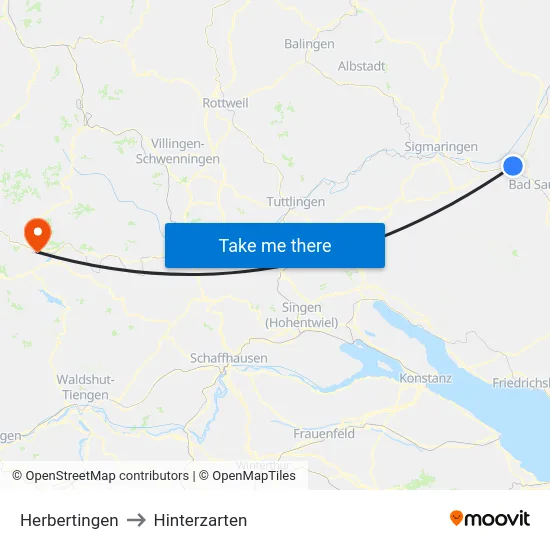 Herbertingen to Hinterzarten map