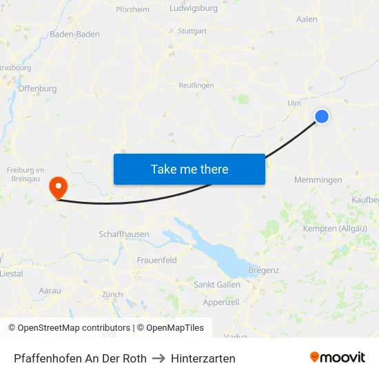 Pfaffenhofen An Der Roth to Hinterzarten map