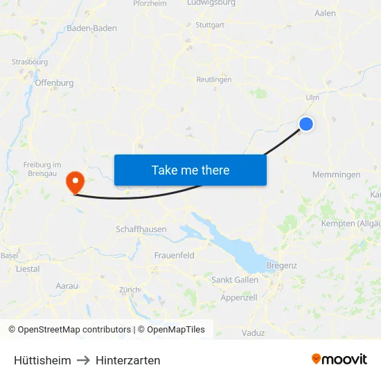Hüttisheim to Hinterzarten map