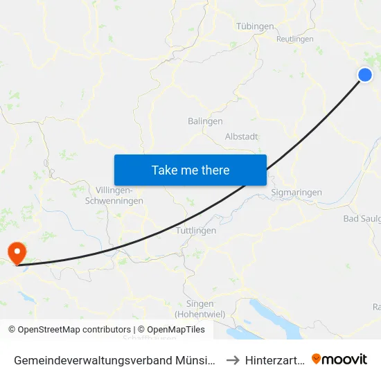 Gemeindeverwaltungsverband Münsingen to Hinterzarten map