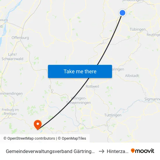 Gemeindeverwaltungsverband Gärtringen/Ehningen to Hinterzarten map