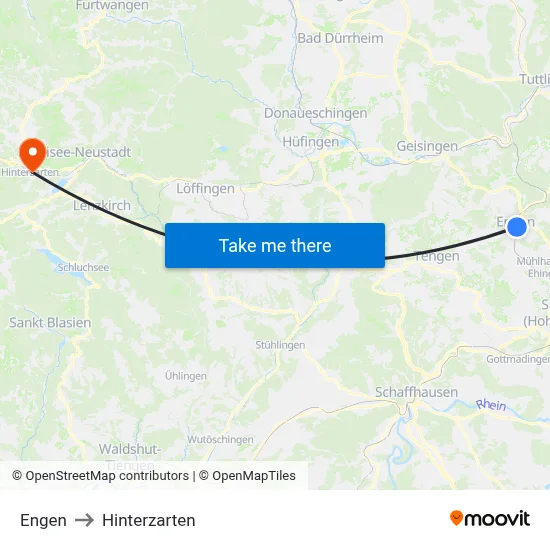 Engen to Hinterzarten map