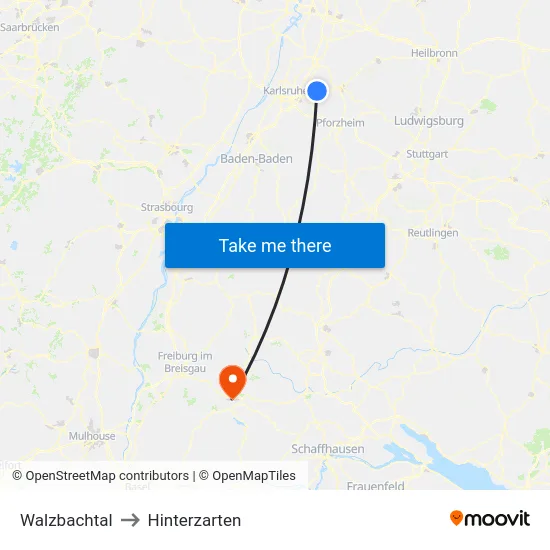 Walzbachtal to Hinterzarten map